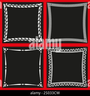 Decorative frame icons. Red and black contrast. Classic border set. Vector ornate shapes. Stock Vector