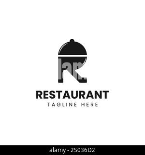 Initial Letter R with pan lid for Restaurant logo design Stock Vector