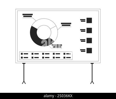 Segmented pie chart on presentation board black and white 2D line object Stock Vector