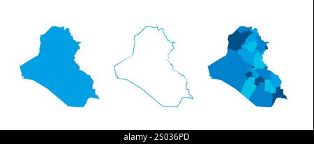 Iraq set of three maps - solid map, outline map and map highlighting ...