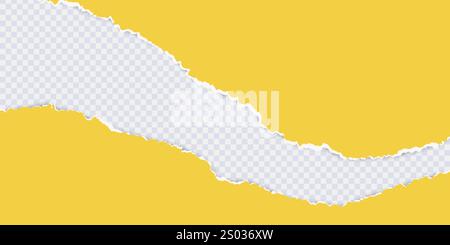 Yellow piece of paper with torn edges and soft shadow. Blank mockup for text or message on transparent. 3D vector illustration for presentation, adver Stock Vector
