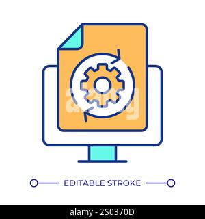Updating file on computer RGB color icon. Uploading new data for system efficiency improvement. Computing technology. Isolated vector illustration. Si Stock Vector