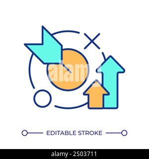 Target with arrow and raising charts RGB color icon. Effective data analytics. Business goal and strategy of development. Isolated vector illustration Stock Vector