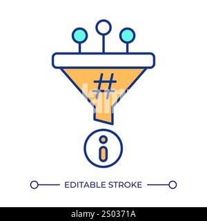 Information filtration funnel RGB color icon. Virtual tool for data analytics. Database service and search improvement. Isolated vector illustration. Stock Vector