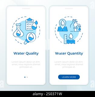 Water quantity quality nexus blue onboarding mobile app screen. Walkthrough 2 steps editable graphic instructions with linear concepts. UI, UX, GUI te Stock Vector