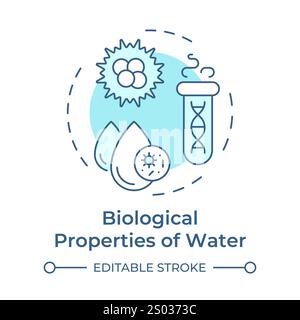 Biological properties of water soft blue concept icon. Biodiversity in liquid ecosystem research. Quality control. Round shape line illustration. Abst Stock Vector