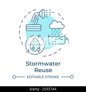 Stormwater reuse soft blue concept icon. Rainwater for non portable usage. Liquid sources in cities. Round shape line illustration. Abstract idea. Gra Stock Vector