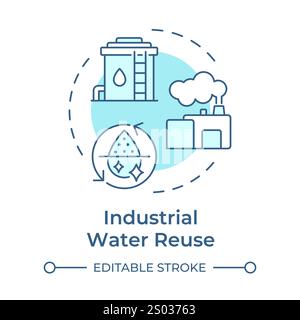 Industrial water reuse soft blue concept icon. Manufacturing and production facilities needs. Liquid usage. Round shape line illustration. Abstract id Stock Vector