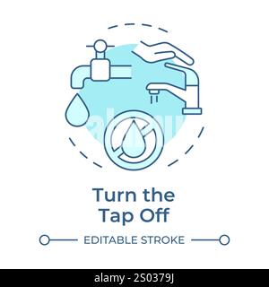 Turn tap off soft blue concept icon. Water saving at home tip. Responsive consumption of liquid sources. Round shape line illustration. Abstract idea. Stock Vector