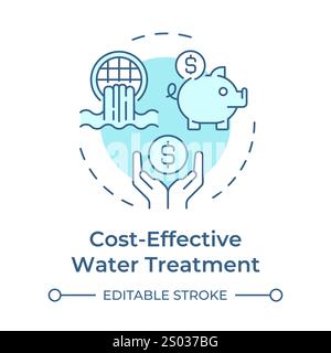 Cost effective water treatment soft blue concept icon. Improve efficiency. Liquid recycling advantage. Round shape line illustration. Abstract idea. G Stock Vector