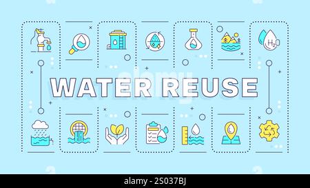 Water reuse soft blue word concept. Nature liquid sources management. Sustainable consumption. Typography banner. Vector illustration with title text, Stock Vector
