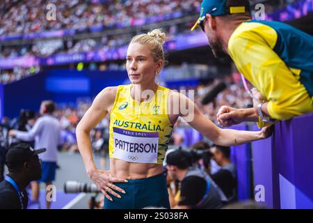 Eleanor Patterson participating in the high jump at the Paris 2024 Olympic Games. Stock Photo