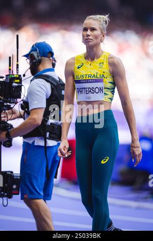 Eleanor Patterson participating in the high jump at the Paris 2024 Olympic Games. Stock Photo