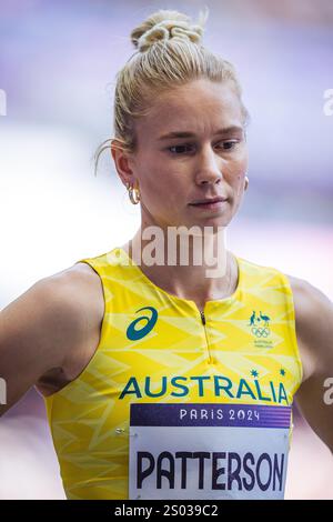 Eleanor Patterson participating in the high jump at the Paris 2024 Olympic Games. Stock Photo