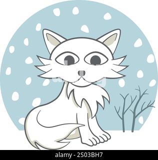 Banner of a little white fox in a snowy landscape Stock Vector