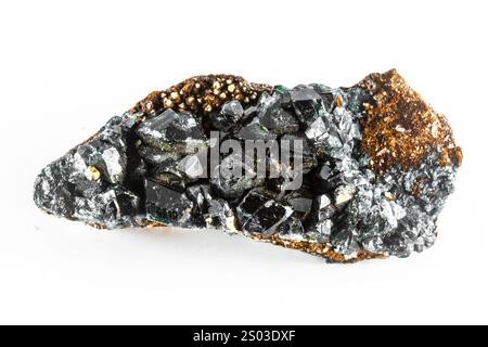 A Lazulite Mineral rock with a black and gray color and a shiny surface. It is a piece of rock that is not a gemstone Stock Photo