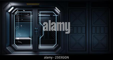 Spaceship airlock sliding door gateway Stock Photo