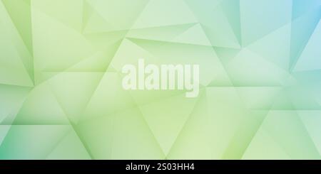 Light Green and Blue 3D Glowing Triangles, Lit Geometric Shapes Pattern, Abstract Futuristic Vector Background, Texture Design, Editable Wide Scale Mu Stock Vector