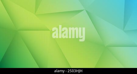 Green and Blue 3D Glowing Triangles, Lit Geometric Shapes Pattern, Abstract Futuristic Vector Background, Texture Design, Editable Wide Scale Multipur Stock Vector