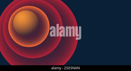 Abstract Red and Brown 3D Spiralling Funnel, Concentric Circles Pattern - Perspective, Colorful Spheres Design on Dark Blue Background, Vector Illustr Stock Vector