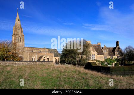 All Saints Church and Pilton Manor, Pilton village, Northamptonshire, England, UK Stock Photo