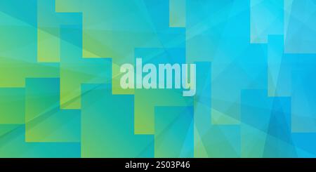 Simple Overlapping Rectangular Frames of Various Sizes, Colored in Shades of Green and Blue - Geometric Shapes Pattern, Gradient Texture on Wide Scale Stock Vector