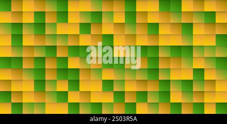 Abstract Colorful Pixelated Surface Pattern with Random Colored Yellow, Brown and Green Squares - Wide Scale Geometric Mosaic Texture - Generative Art Stock Vector