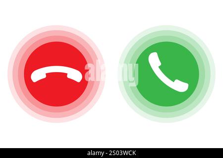 Call action buttons. Green red icons. Phone symbols shown. Vector communication icons. Stock Vector
