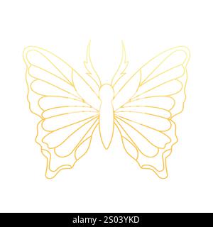 Golden colored butterfly outline isolated on white background. Vector illustration Stock Vector