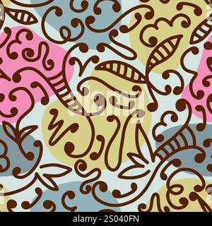 Hand drawn abstract flowers print. Trendy collage pattern. Fashionable template for design. Stock Vector