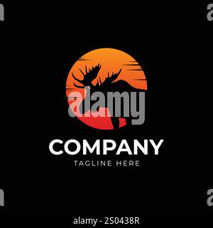 moose deer with sunset logo template vector icon illustration Stock Vector