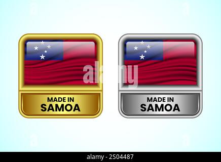 Made in Samoa label icon in gold and silver color. Flag icon set for business Stock Vector
