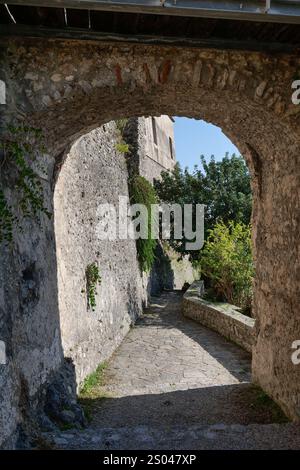 A front door in a medieval castle in the city of Salerno in Italy. Stock Photo