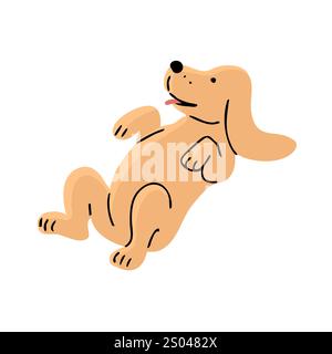 Cute spaniel dog is playing on the floor. A pet is a friend. Little cheerful puppy. Animal character. Cartoon vector illustration isolated on white ba Stock Vector