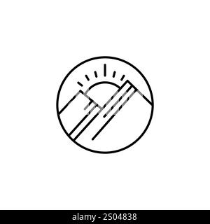 Sun And Mountain Line Art Logo Icon Design Stock Vector