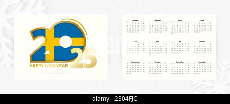 Horizontal Pocket Calendar 2025 in Swedish language. New Year 2025 icon with flag of Sweden. Vector calendar. Stock Vector