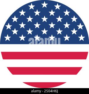 United States map in round isometric style with triangular 3D flag of ...
