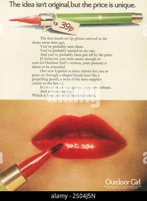 1973 UK Outdoor Girl brush-on lip glosses ad Stock Photo
