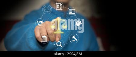 Business Ethics Concept. AI ethics or AI Law concept. Developing AI codes of ethics. Compliance, regulation, standard, business policy and responsibil Stock Photo