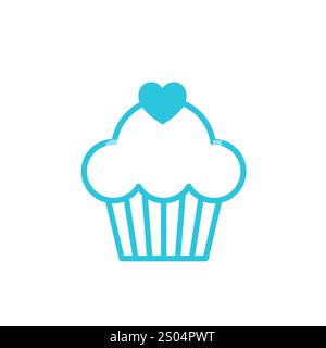 Cupcake icon. Isolated on white background. Blue icon set. Stock Vector