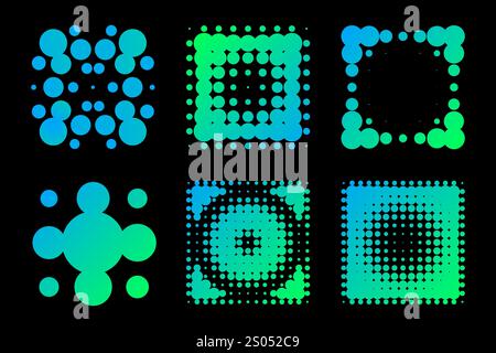 colorful gradient patterns with vibrant halftone dots. Vector illustration Stock Vector