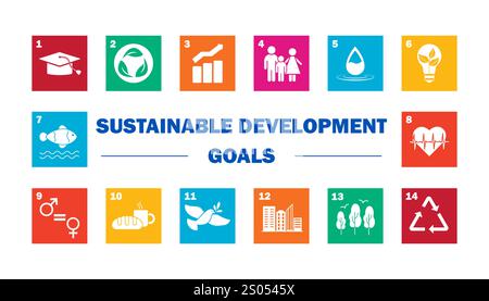 Sustainable development goals. Corporate infographics. Education, family, ecology, alternative energy sources. Business caring for environment. Flat Stock Vector