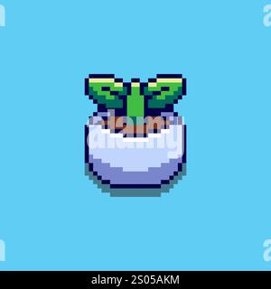 Pixel art Potted Plant game asset design Stock Vector