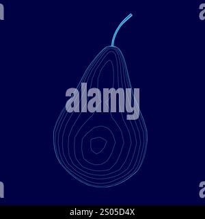 Blue image of a pear with a stem. The pear is shown in a stylized way, with the stem and the top of the pear being emphasized. The image has a modern Stock Vector