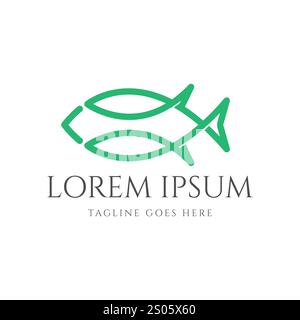 Simple Minimalist Fish Line Monogram Symbol Icon Logo Design Vector Stock Vector
