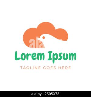 Simple Cute Little Cloud Robin Canary Sparrow Bird Icon Symbol Logo Design Vector Stock Vector