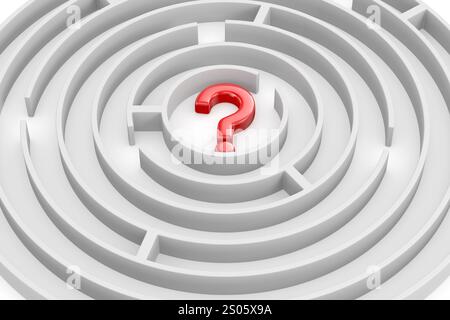 Circle labyrinth and question mark. 3D illustration Stock Photo