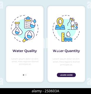 Water quantity and quality nexus onboarding mobile app screen Stock Vector
