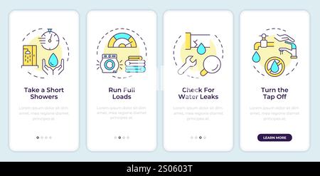 Water saving tips onboarding mobile app screen Stock Vector