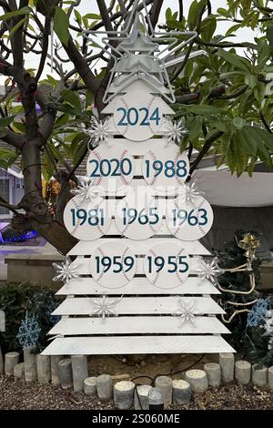 Monterey Park, United States. 24th Dec, 2024. A Christmas display featuring the World Series titles won by the Brooklyn Dodgers (1955) and Los Angeles Dodgers (1959, 1963, 1965, 1981, 1988, 2020 and 2024) at a residence, Tuesday, Dec. 24, 2024, in Monterey Park, Calif. Credit: Image of sport /Alamy Live News Stock Photo